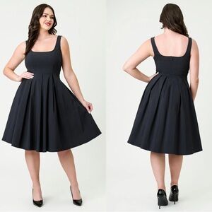 Unique Vintage Black Sleeveless Square Neck Dress NWT